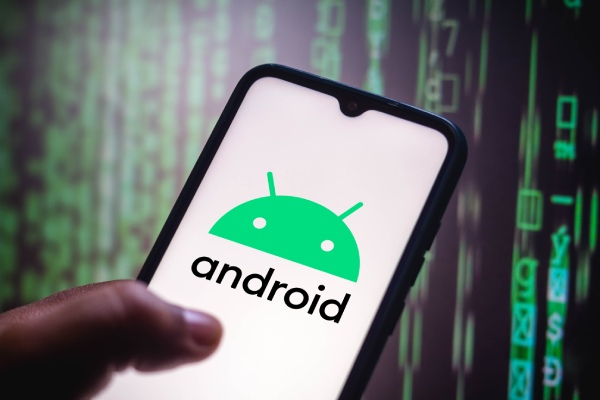 illustration the Android logo seen displayed on a smartphone screen